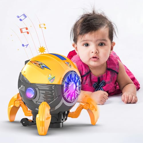 Mirana Space Octopus Bump & Go Musical Toy for Kids – AA Battery Powered – 360 Rotation and Auto Direction Change - Inbuilt Speakers & RGB Lights – Gift for Boys & Girls 1+ Years (Yellow) - Image 1