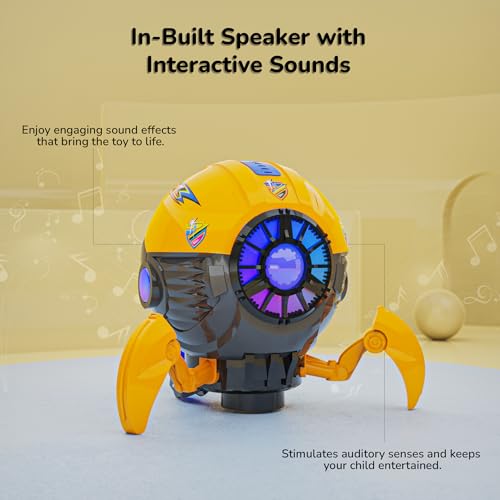 Mirana Space Octopus Bump & Go Musical Toy for Kids – AA Battery Powered – 360 Rotation and Auto Direction Change - Inbuilt Speakers & RGB Lights – Gift for Boys & Girls 1+ Years (Yellow) - Image 3