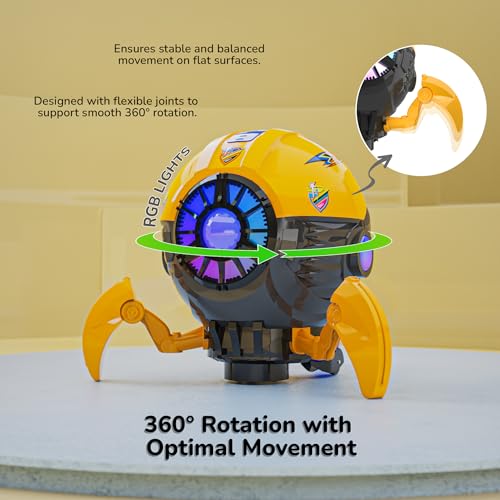 Mirana Space Octopus Bump & Go Musical Toy for Kids – AA Battery Powered – 360 Rotation and Auto Direction Change - Inbuilt Speakers & RGB Lights – Gift for Boys & Girls 1+ Years (Yellow) - Image 5