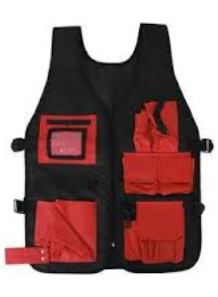 KNP KNP Multi Pocket Waistcoat in Black & Red is a functional and stylish garment designed for practical use in various settings.  - Image 1