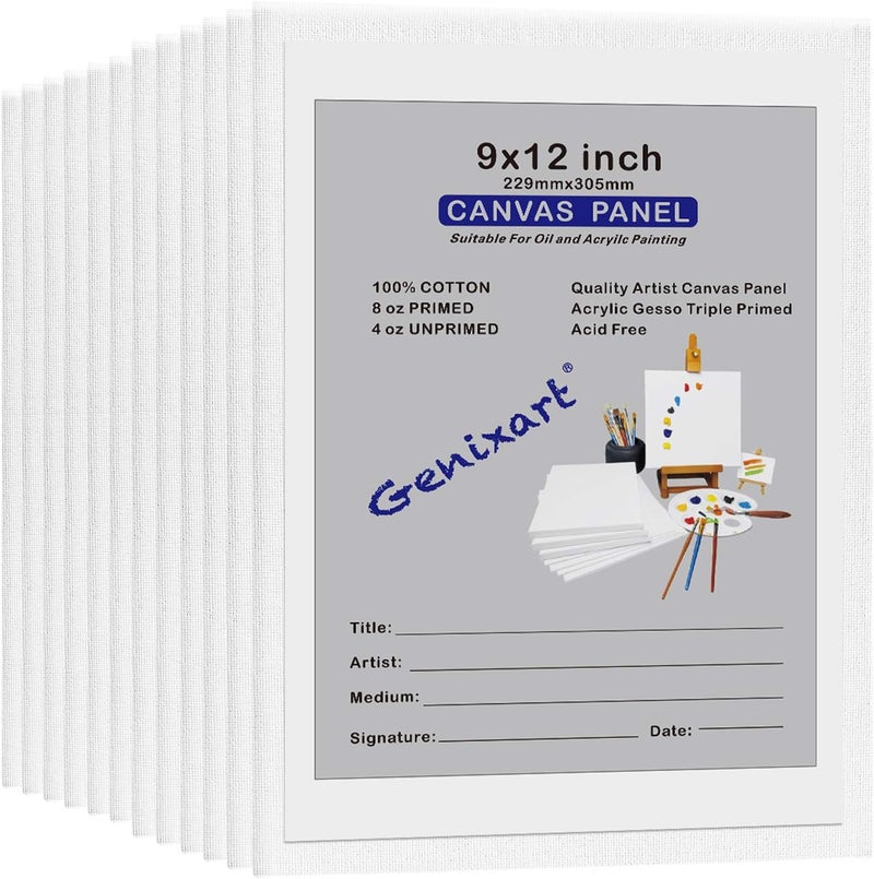 Genixart لوحات قماش جينيكسارت البيضاء الفارغة، 24x30 سم / 9 بوصة × 12 بوصة، 12 قطعة، لوحات قماش مهنية جاهزة للرسم بالأكريليك والزيت - Image 3
