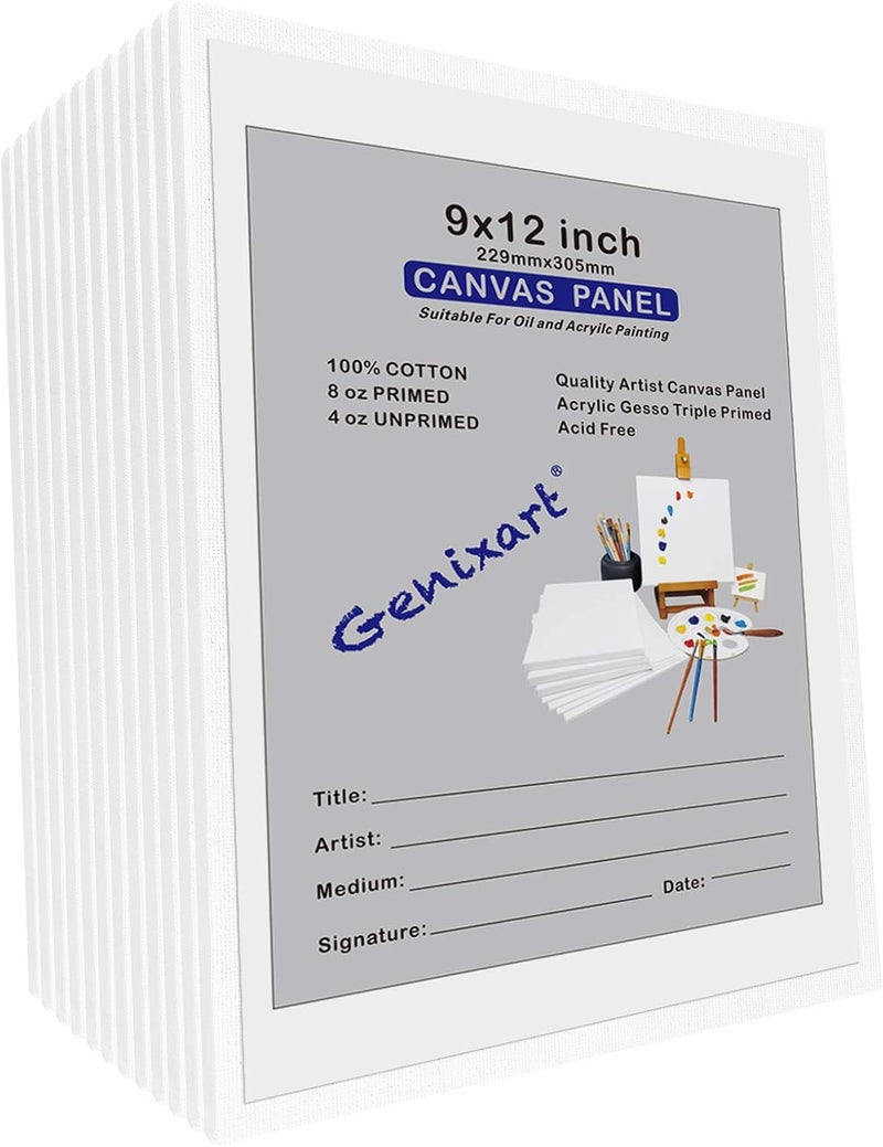 Genixart لوحات قماش جينيكسارت البيضاء الفارغة، 24x30 سم / 9 بوصة × 12 بوصة، 12 قطعة، لوحات قماش مهنية جاهزة للرسم بالأكريليك والزيت - Image 4