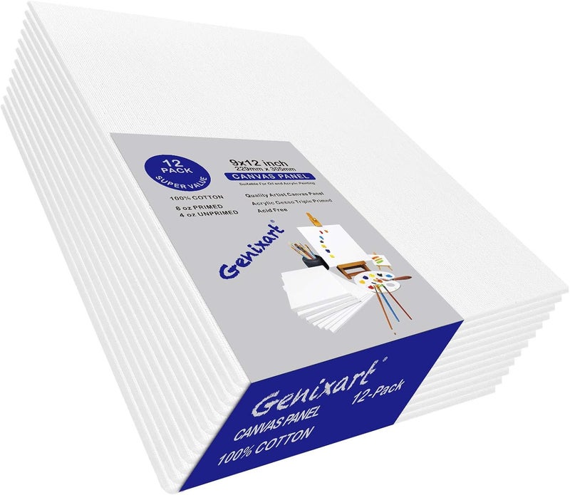 Genixart لوحات قماش جينيكسارت البيضاء الفارغة، 24x30 سم / 9 بوصة × 12 بوصة، 12 قطعة، لوحات قماش مهنية جاهزة للرسم بالأكريليك والزيت - Image 5