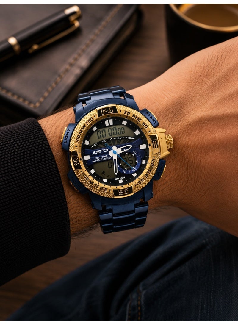 JoeFox Men’s Multifunction Analog-Digital Sports Watch – Black and Gold - Image 1