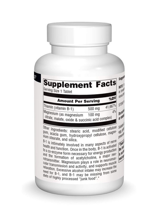 Source Naturals - Vitamin B 1 Thiamin 500Mg High Potency 100% Pure 100 Tablets - Image 1