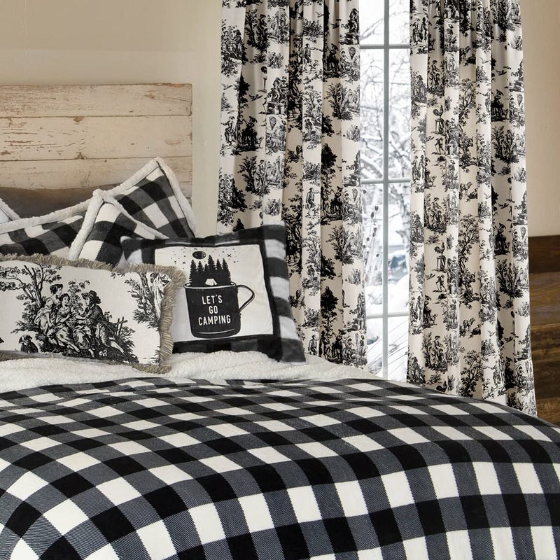 XTMYI Black Curtains 84 Inches Long for Living Room Patterned Print Semi Blackout Farmhouse Modern Toile Pattern on Cream White Cotton Fabric Window Treatments Drapes for Bedroom 84 Inch Length 2 Panels - Image 5