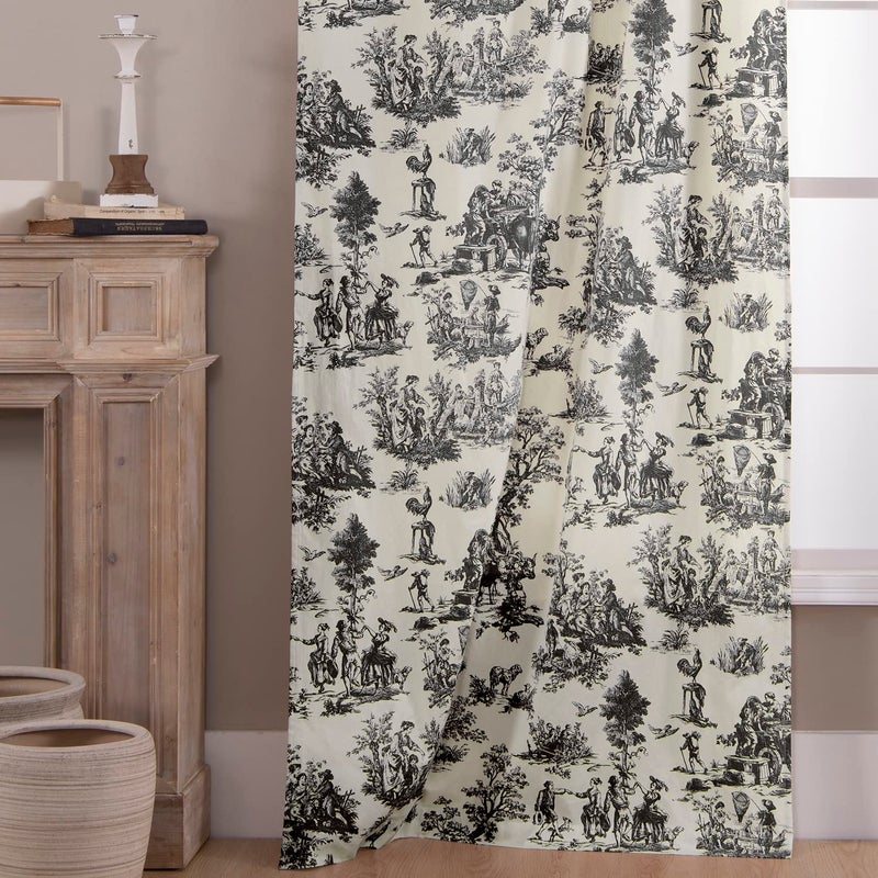 XTMYI Black Curtains 84 Inches Long for Living Room Patterned Print Semi Blackout Farmhouse Modern Toile Pattern on Cream White Cotton Fabric Window Treatments Drapes for Bedroom 84 Inch Length 2 Panels - Image 4