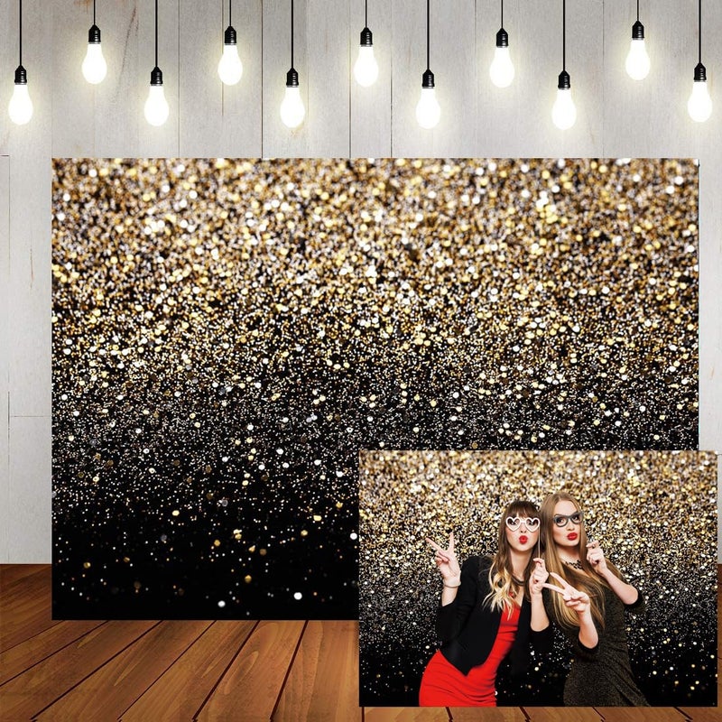 Dudaacvt 7x5FT Black and Gold Backdrop Gold Spots Backdrop Vintage Background for Birthday Wedding New Yearâ€™s Eve, and Party Decorations - Image 1