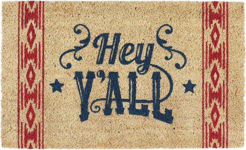DII Natural Coir Doormat, Decorative Hello Mat, 18x30, Hey Y'all - Image 1