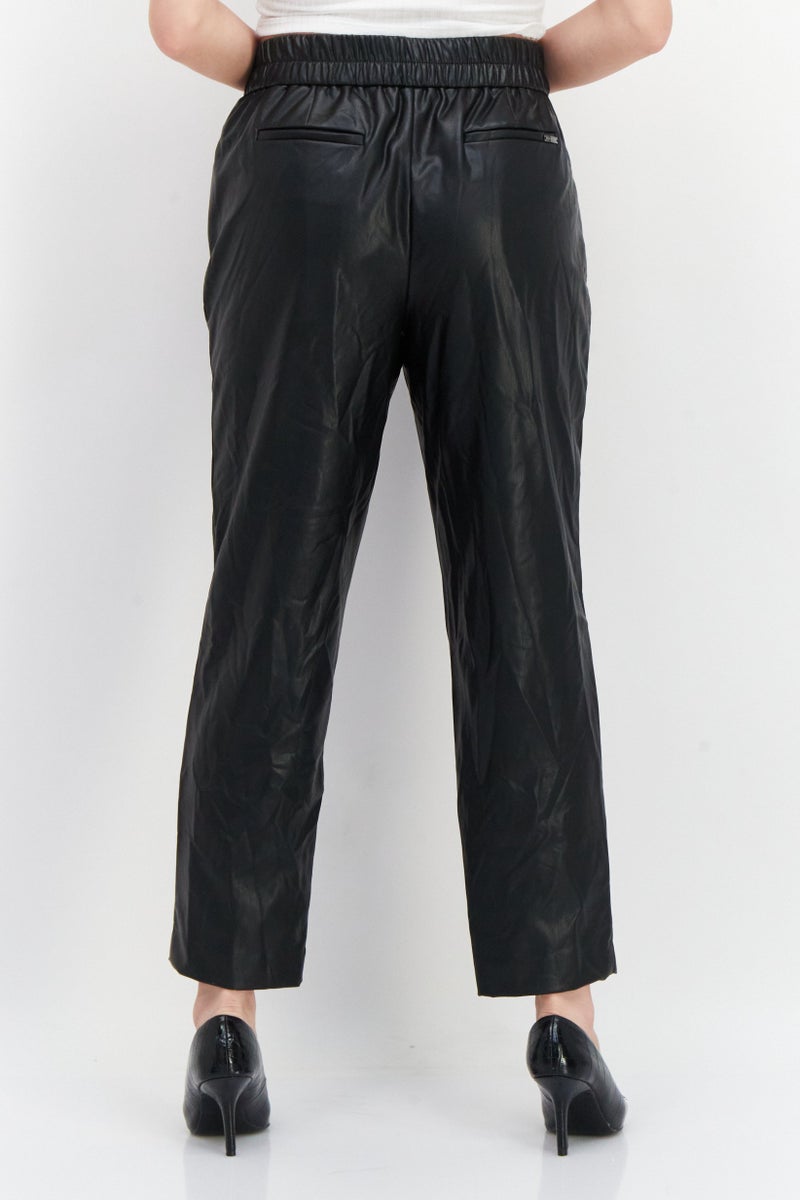 ANNE KLEIN Women Plain Pull On Faux-Leather Pant, Black - Image 3