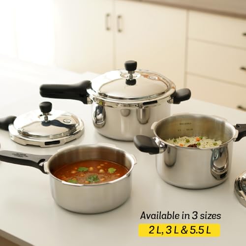 Meyer Tri‑Ply Stainless‑Steel Kitchen Set – 5.5 L Presta Pressure Cooker + 22 cm Trivantage Kadai/Wok with Lid + 14 cm Trivantage Milkpan, Induction‑Compatible Cookware Bundle - Image 2