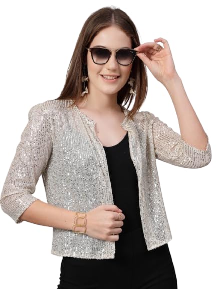 Style Quotient ستايل كوتينت للنساء - شروغ فضي بيج مع ترتر - Image 1