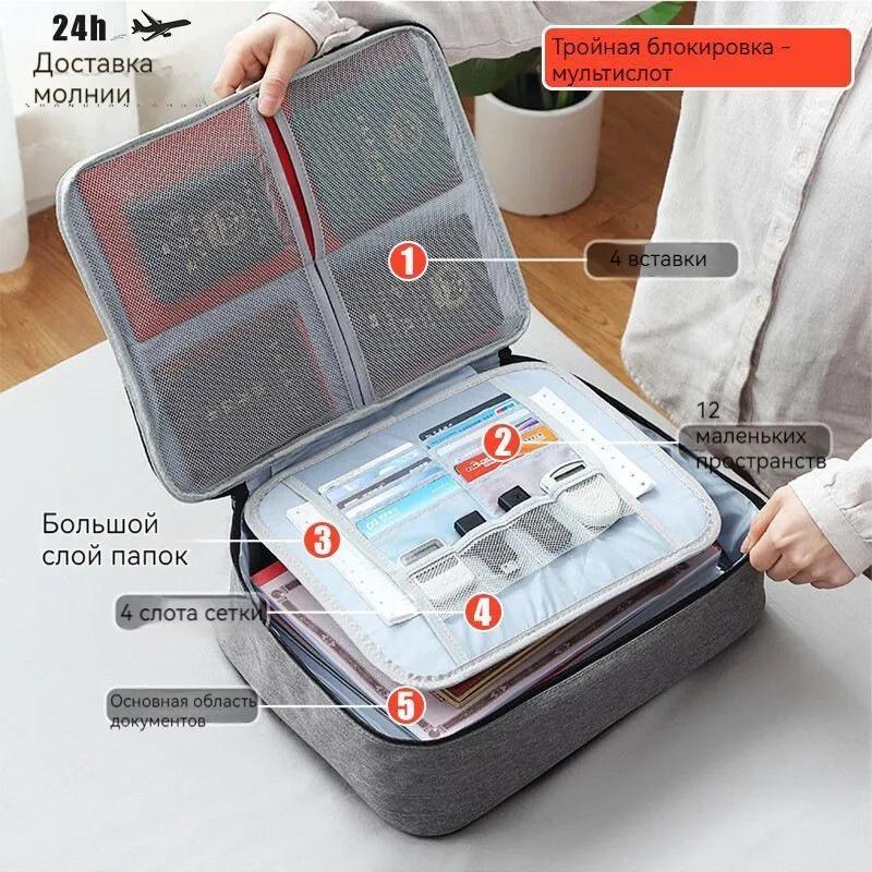 Document Organizer: 36*10*27cm Grey Durable Oxford Material - Combination Lock Closure Passport Holder for Travel Essentials & Adult Unisex Use - Image 1