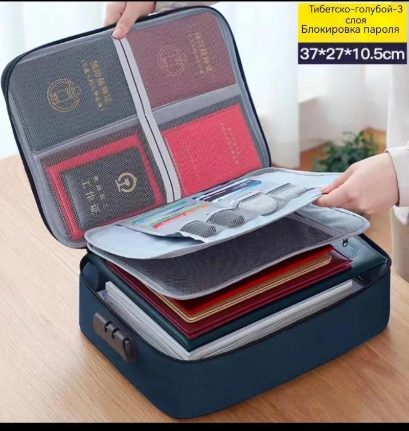 Document Organizer: 36*10*27cm Grey Durable Oxford Material - Combination Lock Closure Passport Holder for Travel Essentials & Adult Unisex Use - Image 2