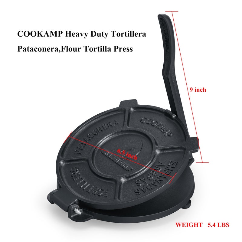 COOKAMP 6.5 Inch Cast Iron Tortilla Press,Tortilla Maker With 10 Pcs Parchment Paper,Heavy Duty Tortillera Pataconera,Flour Tortilla Press(SA065) (6.5 INCH) - Image 2