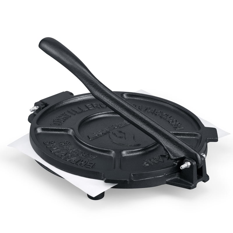 COOKAMP 6.5 Inch Cast Iron Tortilla Press,Tortilla Maker With 10 Pcs Parchment Paper,Heavy Duty Tortillera Pataconera,Flour Tortilla Press(SA065) (6.5 INCH) - Image 1
