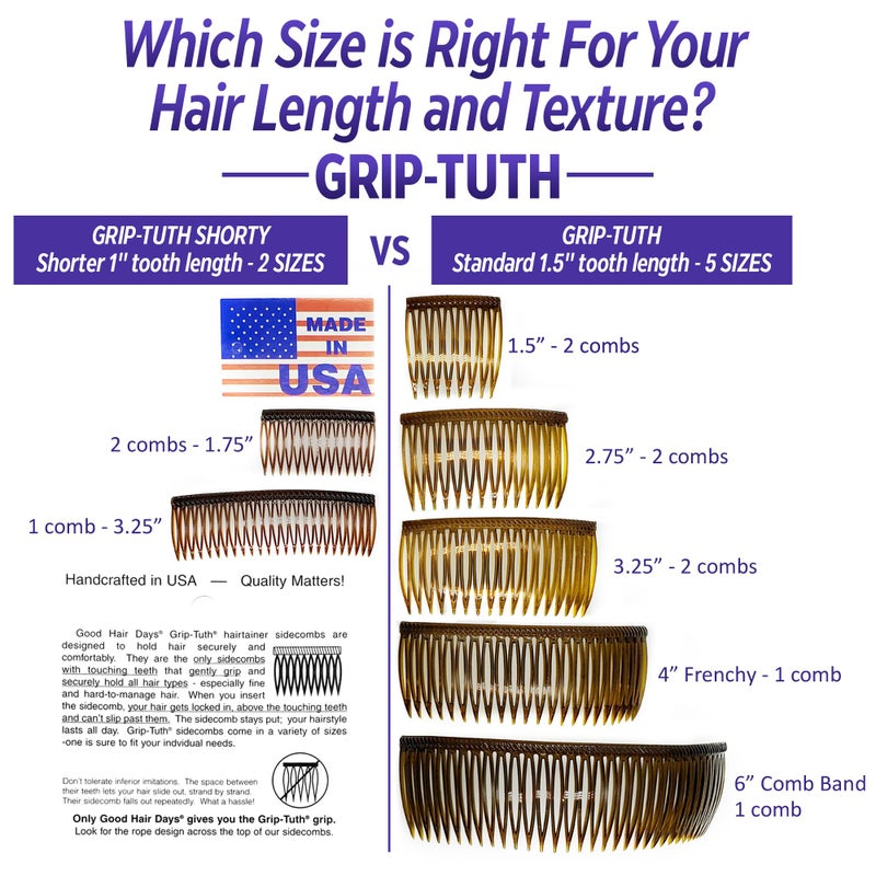 Good Hair Days Grip-Tuth Combs - 2 3/4" Side Combs, For All Types Of Hair, Decorative & Styling Women Accessories - Tortoise Shell, Set Of 2 - Image 5