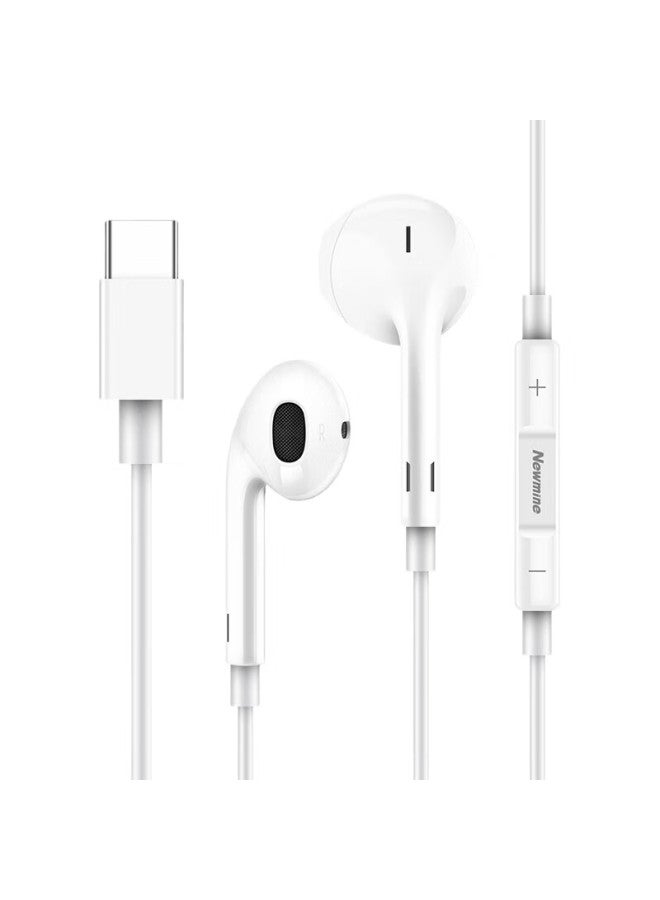 Newmine Nm-Lk06 Type-C Headphone Cable With Volume Control, Wired Music Phone Analog Headphones, Type-C Version, Semi-In Ear, Volume Adjustment Enhanced Version, White - Image 2
