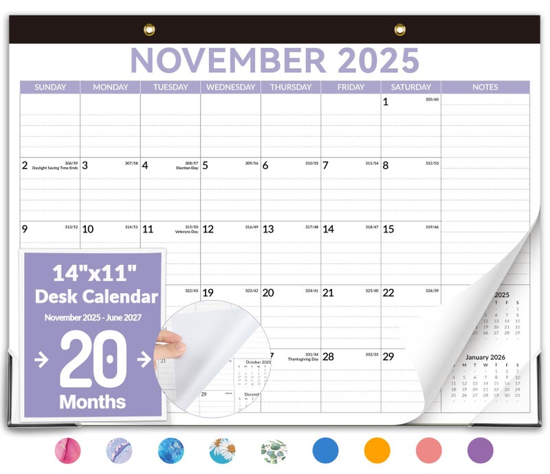 Forvencer Desk Calendar 2026, 20 Months Calendar, Nov. 2025-Jun. 2027, 14" x 11" Wall Calendar 2026 Monthly Planner with Plastic Cover & Stickers & Thick Paper for Office Home School Supplies - Image 1