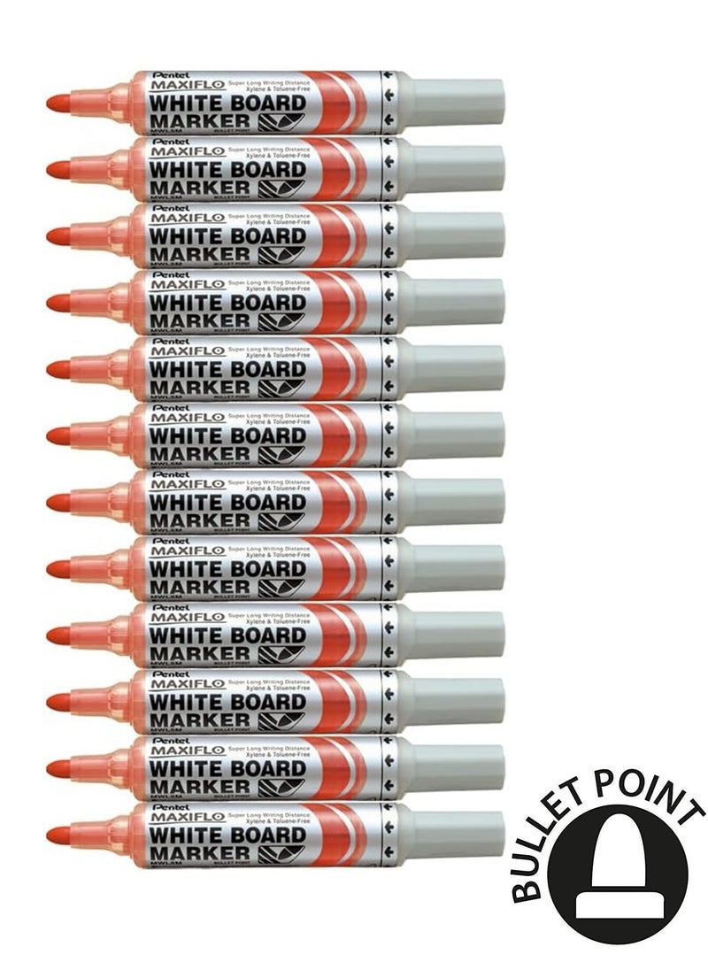 Pentel 12-Piece Maxiflo Whiteboard Erasable Markers Bullet Tip Red  - Image 1