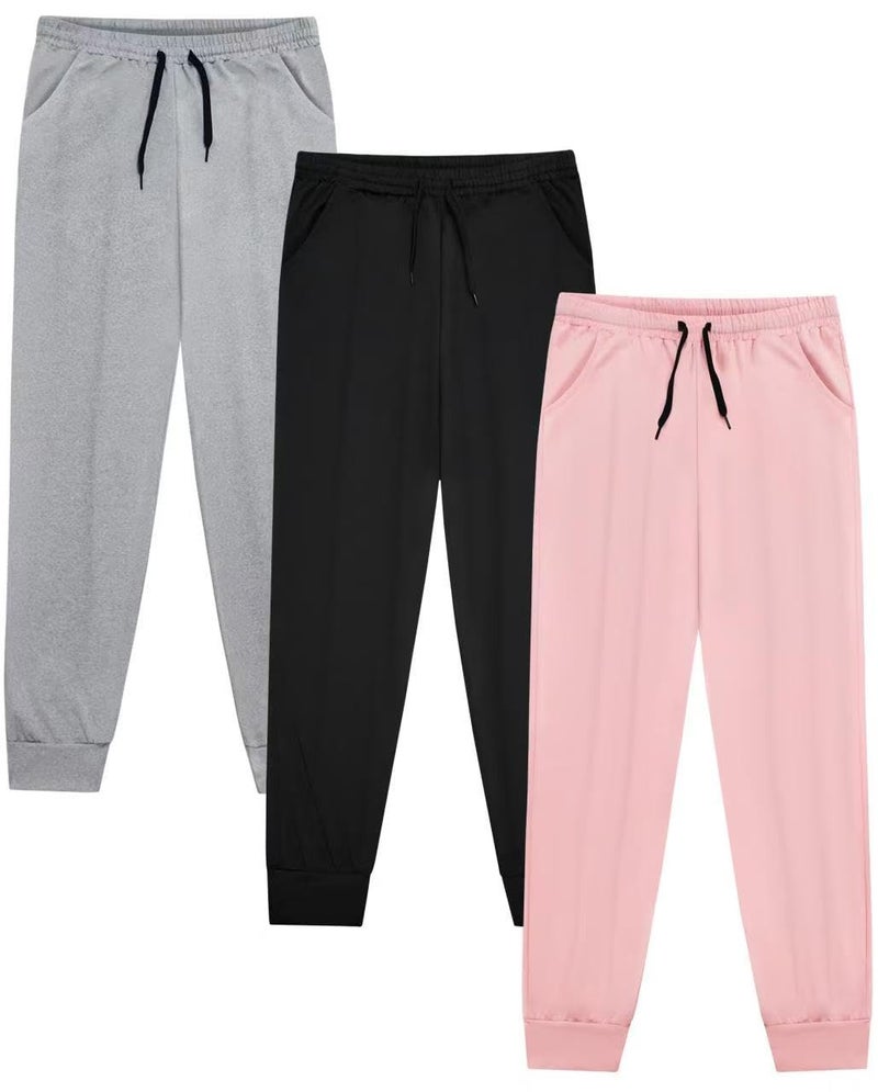VOGRYE 3 Pack: Girls' Dry-Fit Jogger Sweatpants Soft Active Athletic Kids Joggers with Pockets & Drawstring - Image 1