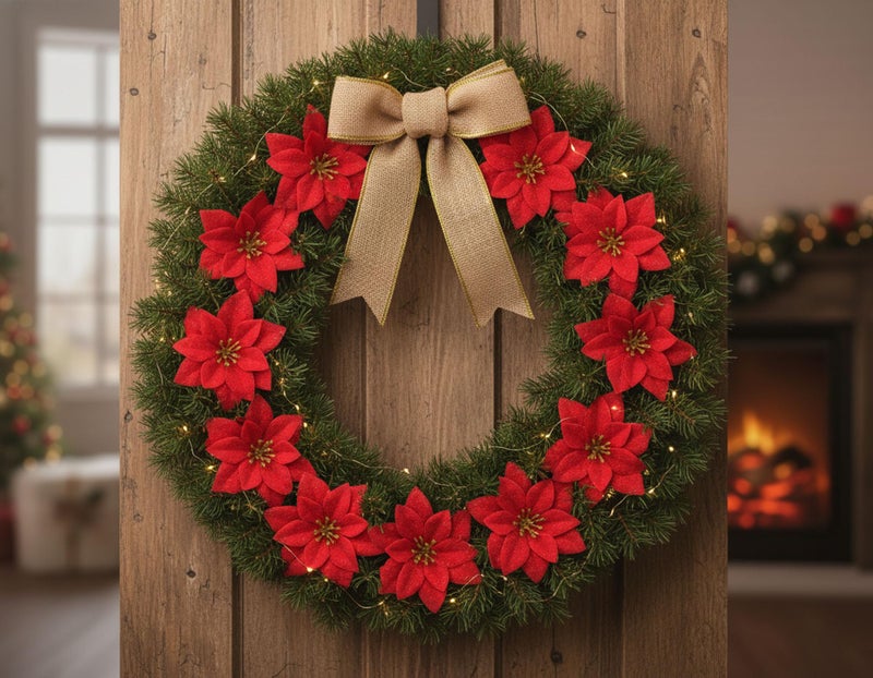 CURATED CART Artificial Christmas Poinsettia Flowers for Tree Decoration | Glitter Xmas Flowers for Christmas Tree, Home Décor, Wreaths & Holiday Decorations (Plain Red - D4, Pack of 12) - Image 5