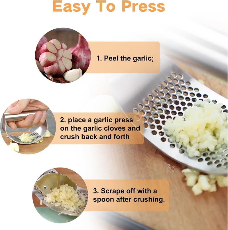 LANGMINGDE 316 Stainless Steel Garlic Press Rocker Heavy Duty, Dishwasher Safe Garlic Crusher, Silver Manual Garlic Press With Handle, Easy To Use & Clean, Garlic Processing Tool - Image 2