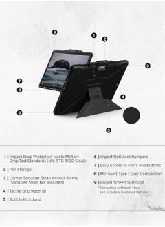 Urban Armor Gear UAG Metropolis Microsoft Surface Pro 11 / 10 / 9 Case Built-in Multi Angle Kickstand & Pen Holder Rugged Non-Slip Tactile Grip Exterior Heavy Duty Protective Cover - Black  - Image 2