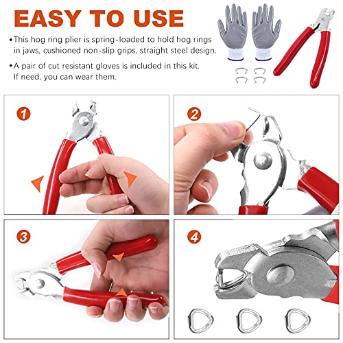 Tanstic 1001Pcs 3/8'' Hog Rings and Hog Ring Plier Kit, 1000Pcs Galvanized Hog Rings and Hog Ring Plier with Cut Resistant Gloves for Bungee, Animal Pet Cages, Bagging, Fencing and Furnitures - Image 5