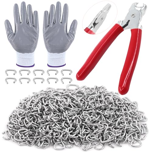 Tanstic 1001Pcs 3/8'' Hog Rings and Hog Ring Plier Kit, 1000Pcs Galvanized Hog Rings and Hog Ring Plier with Cut Resistant Gloves for Bungee, Animal Pet Cages, Bagging, Fencing and Furnitures - Image 1