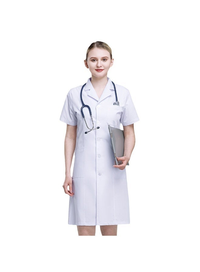 Magic Park Women's Lab Coat with Work Card Holder Professional Scrubs Lab Coats White Short Sleeve Scrubs Medical Lab Coat for Women Coat for Dental Laboratory - Image 1