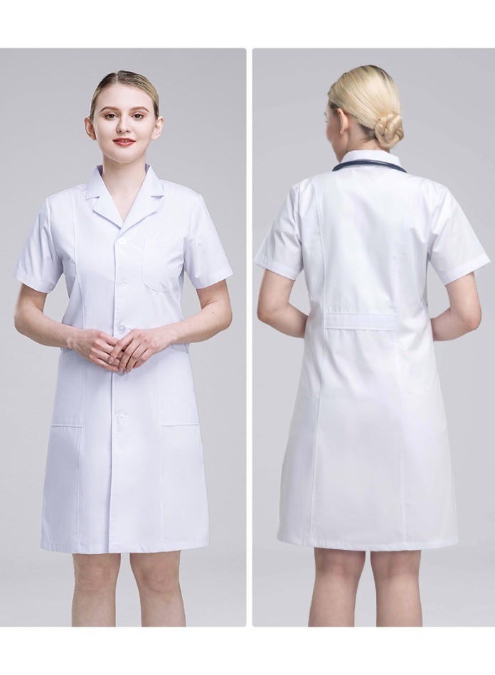 Magic Park Women's Lab Coat with Work Card Holder Professional Scrubs Lab Coats White Short Sleeve Scrubs Medical Lab Coat for Women Coat for Dental Laboratory - Image 3