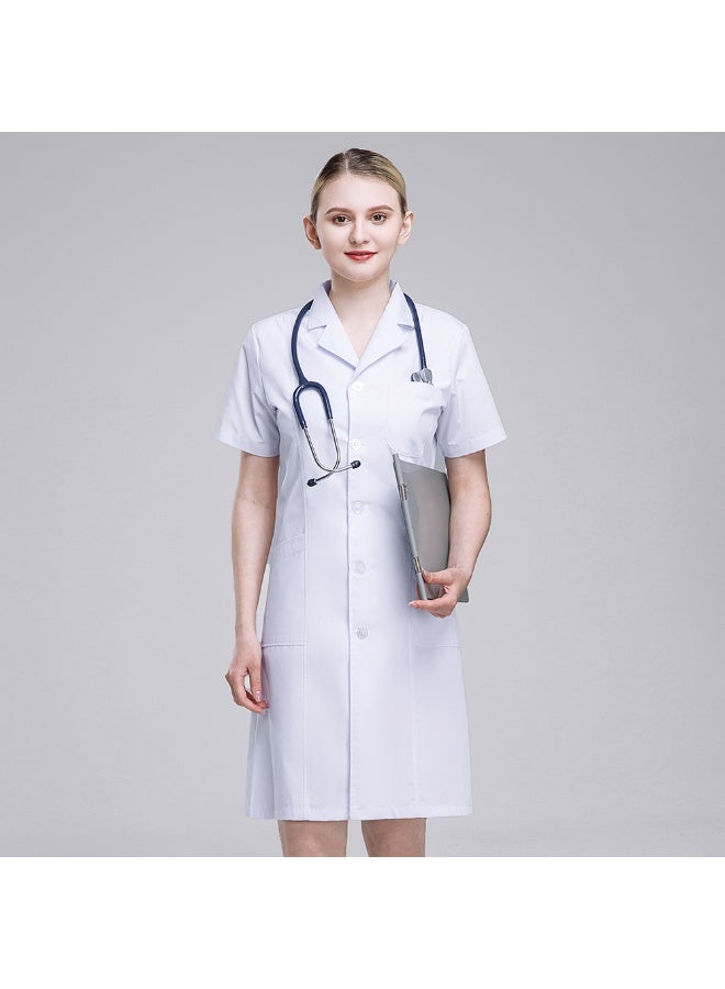 Magic Park Women's Lab Coat with Work Card Holder Professional Scrubs Lab Coats White Short Sleeve Scrubs Medical Lab Coat for Women Coat for Dental Laboratory - Image 2