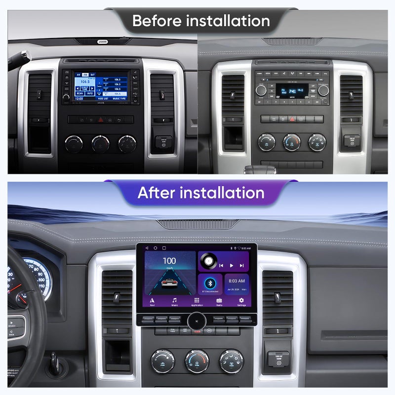AINAVI 10 inch Touchscreen Car Stereo Radio for Dodge Ram 1500 2500 3500 2013-2018(Manual & Auto AC) Replacement Dash Kit w/Wired Wireless CarPlay Android Auto GPS Navigation (09-12 4 Core 2+64) - Image 2