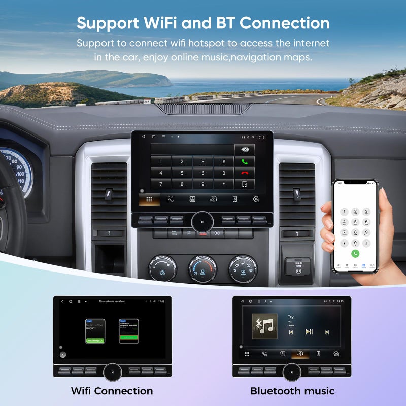 AINAVI 10 inch Touchscreen Car Stereo Radio for Dodge Ram 1500 2500 3500 2013-2018(Manual & Auto AC) Replacement Dash Kit w/Wired Wireless CarPlay Android Auto GPS Navigation (09-12 4 Core 2+64) - Image 4