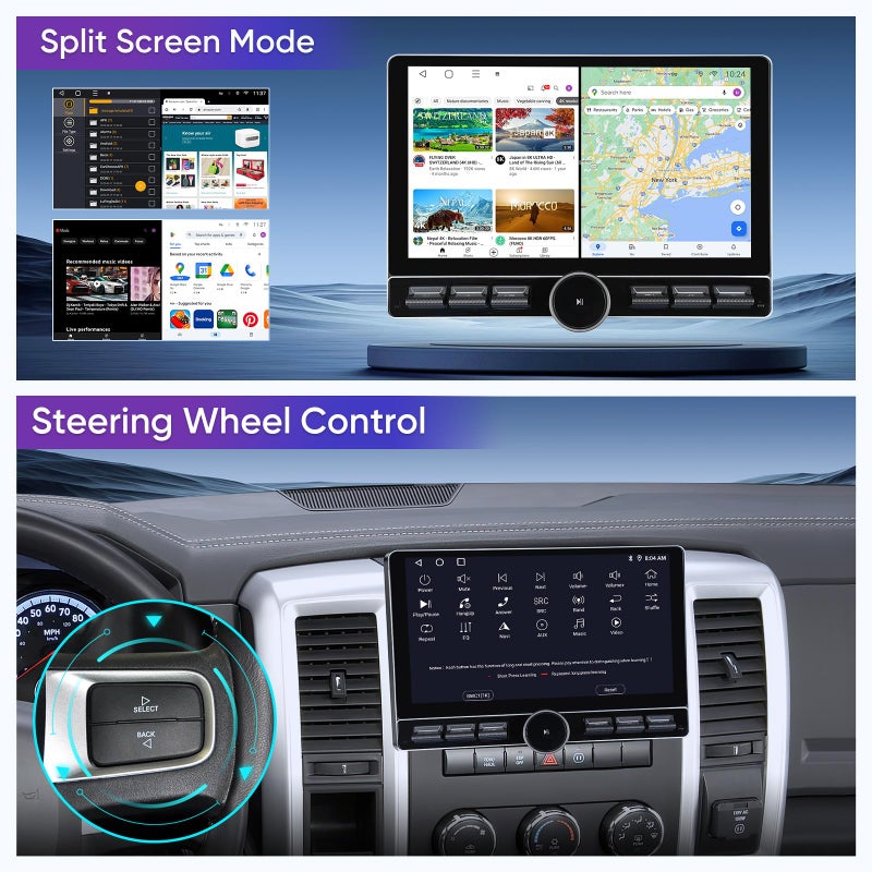 AINAVI 10 inch Touchscreen Car Stereo Radio for Dodge Ram 1500 2500 3500 2013-2018(Manual & Auto AC) Replacement Dash Kit w/Wired Wireless CarPlay Android Auto GPS Navigation (09-12 4 Core 2+64) - Image 5