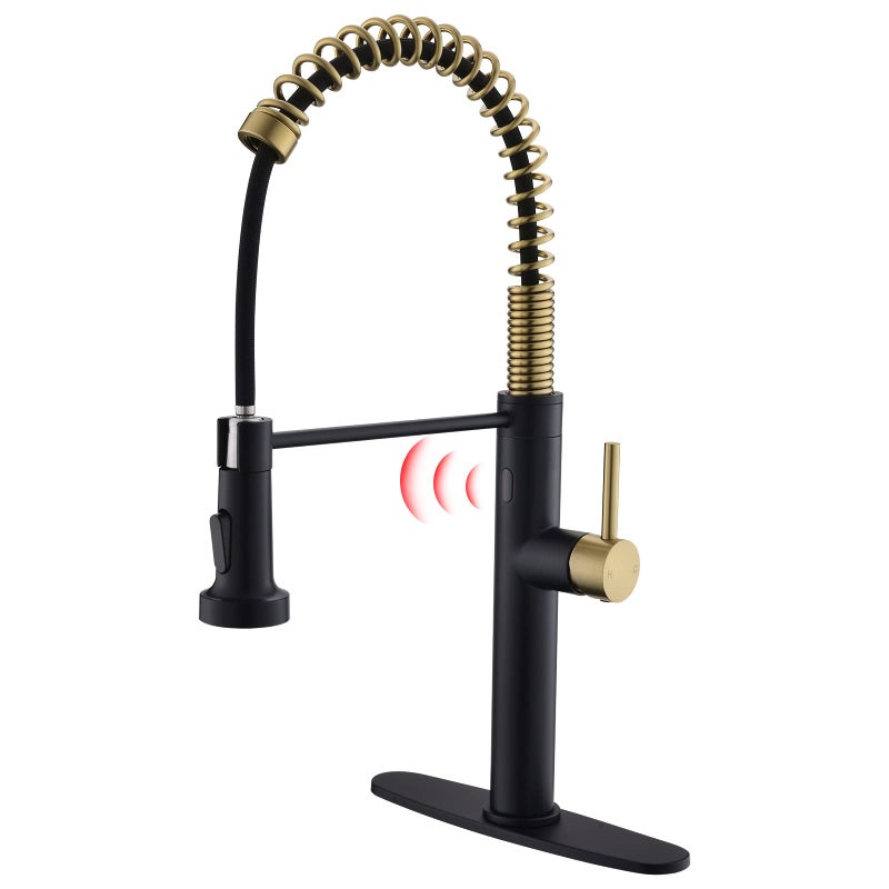 Fapully Touchless Kitchen Faucet with Pull Down SprayerBlack and Gold Sensor Commercial PullDown Single Handle Kitchen Sink Faucet