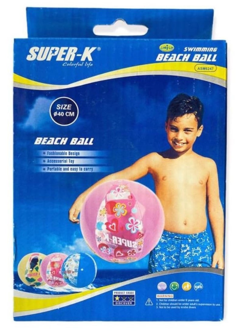 Super-K Pvc Beach Ball  40 Cm Size Multicolor Kids Beach Ball Outdoor Play Swimming Pool Ball Assorted - Image 1