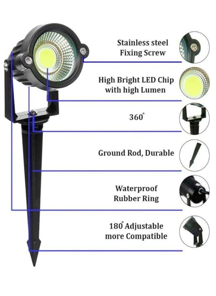 ESNCO ضوء LED للمناظر الخارجية 7 واط ضوء حديقة مقاوم للماء كشاف LED مع قاعدة مدببة لمصباح زينة الحديقة (أبيض) - Image 3