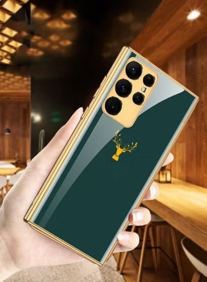 Zuelnote Samsung Galaxy S22 Ultra 6.8 Inch Case Plating Deer Phone Case, Soft TPU Airbag Anti-Fall Shockproof Camera Protective Electroplated Case Dark Green - Image 5