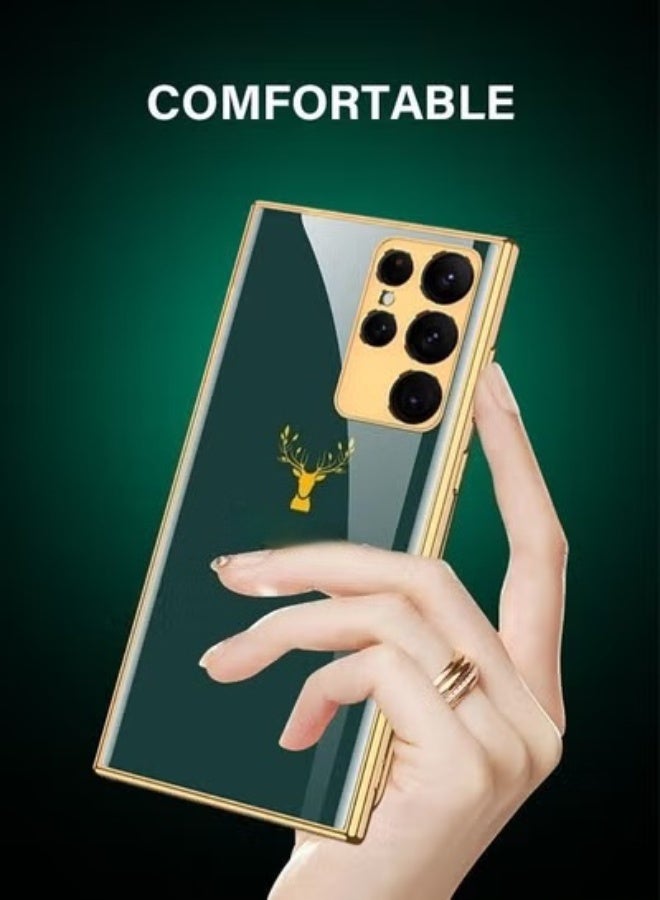 Zuelnote Samsung Galaxy S22 Ultra 6.8 Inch Case Plating Deer Phone Case, Soft TPU Airbag Anti-Fall Shockproof Camera Protective Electroplated Case Dark Green - Image 2