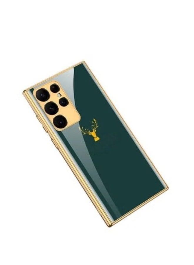 Zuelnote Samsung Galaxy S22 Ultra 6.8 Inch Case Plating Deer Phone Case, Soft TPU Airbag Anti-Fall Shockproof Camera Protective Electroplated Case Dark Green - Image 4