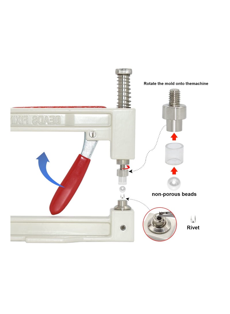 Y&D Pearl Setting Machine and Hand Press Tools, 5 Sizes, Colorful No Holes Round Pearls Beads Rivet Studs, Machine, for Hats Clothes Skirts, DIY Accessories  - Image 2
