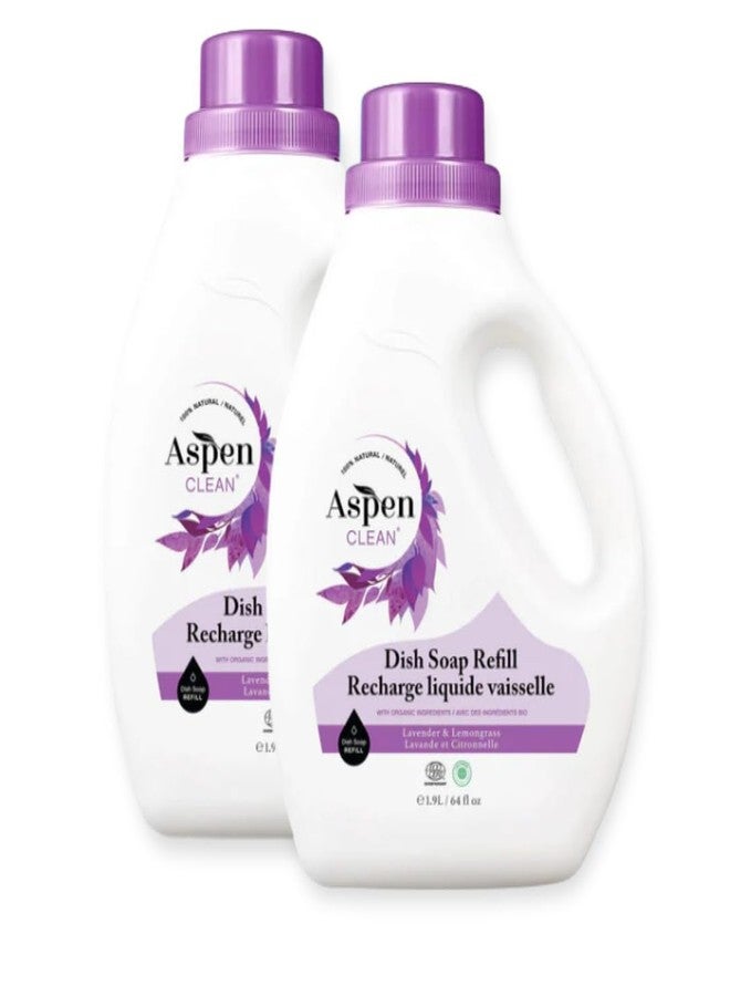AspenClean Natural Dish Soap Refill Lavender and Lemongrass - 100% Natural, Organic, Baby-Safe, Pet-Friendly, Vegan, Cruelty-Free, Biodegradable - EWG VERIFIED & EcoCert Certified (2 Pack) - Image 1