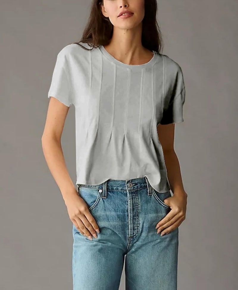 OPCAKM Cute Tops for Women Summer Pleated Swing T-Shirt Casual Babydoll Peplum Tops Lightweight Flowy Loose Fit Tee(Gray-S) - Image 5