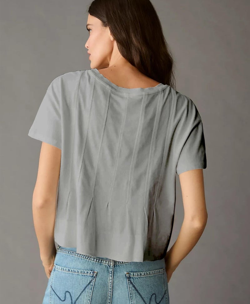 OPCAKM Cute Tops for Women Summer Pleated Swing T-Shirt Casual Babydoll Peplum Tops Lightweight Flowy Loose Fit Tee(Gray-S) - Image 3