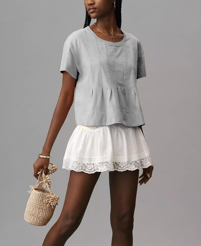 OPCAKM Cute Tops for Women Summer Pleated Swing T-Shirt Casual Babydoll Peplum Tops Lightweight Flowy Loose Fit Tee(Gray-S) - Image 4