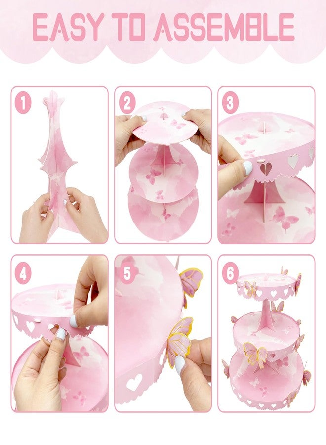 WEEPA DIY 3 Tier Butterfly Cupcake Stand Pink Butterfly Decorations Princess Cupcake Stand Dessert Tower for Wedding Birthday Party Supplies - Image 5