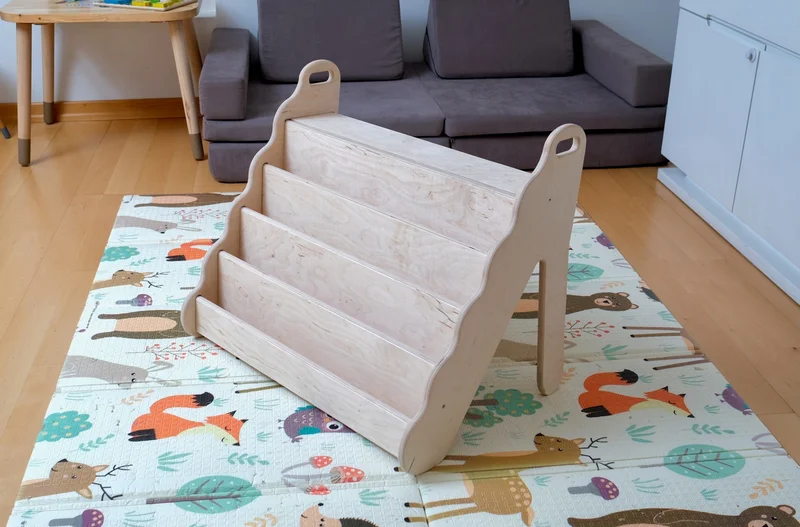 Kidoppo Montessori Wooden Wavy Bookcase Large Size