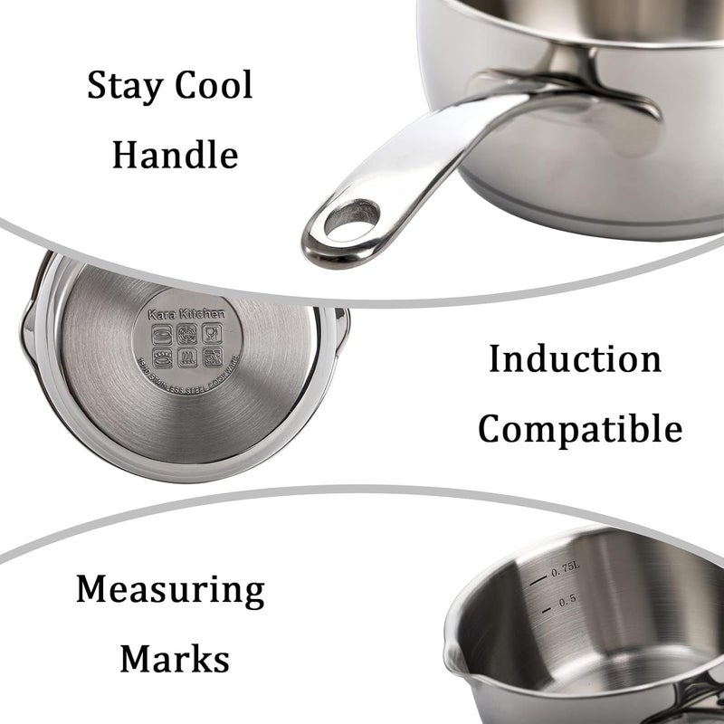 DEAYOU 18/10 Stainless Steel Milk Pot, 750ml Saucepan with Dual Pour Spout, Small Butter Melting Pot, Induction Heavy Bottom Sauce Pan for Stove Top, Soup, Chocolate, 14 cm - Image 5